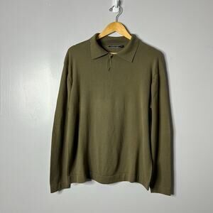 Peruvian Connection Pima Cotton Collared‎ Knit Sweater Women's Medium Green Chic